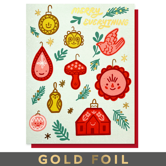 Merry Everything Ornaments Christmas Holiday Card Case of 6 / Box Set of 3