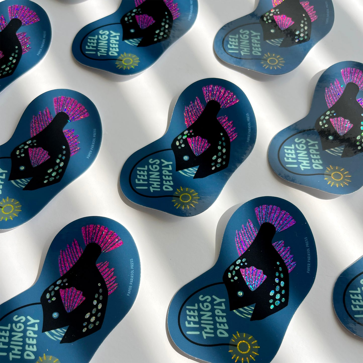 I Feel Things Deeply Anglerfish Vinyl Stardust Sticker Case of 6