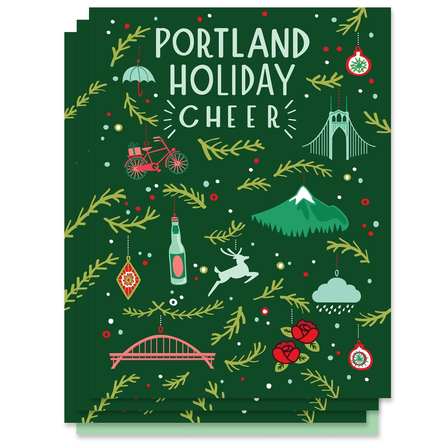 Portland Holiday Cheer Ornament Card Case of 6 / Box Set of 3