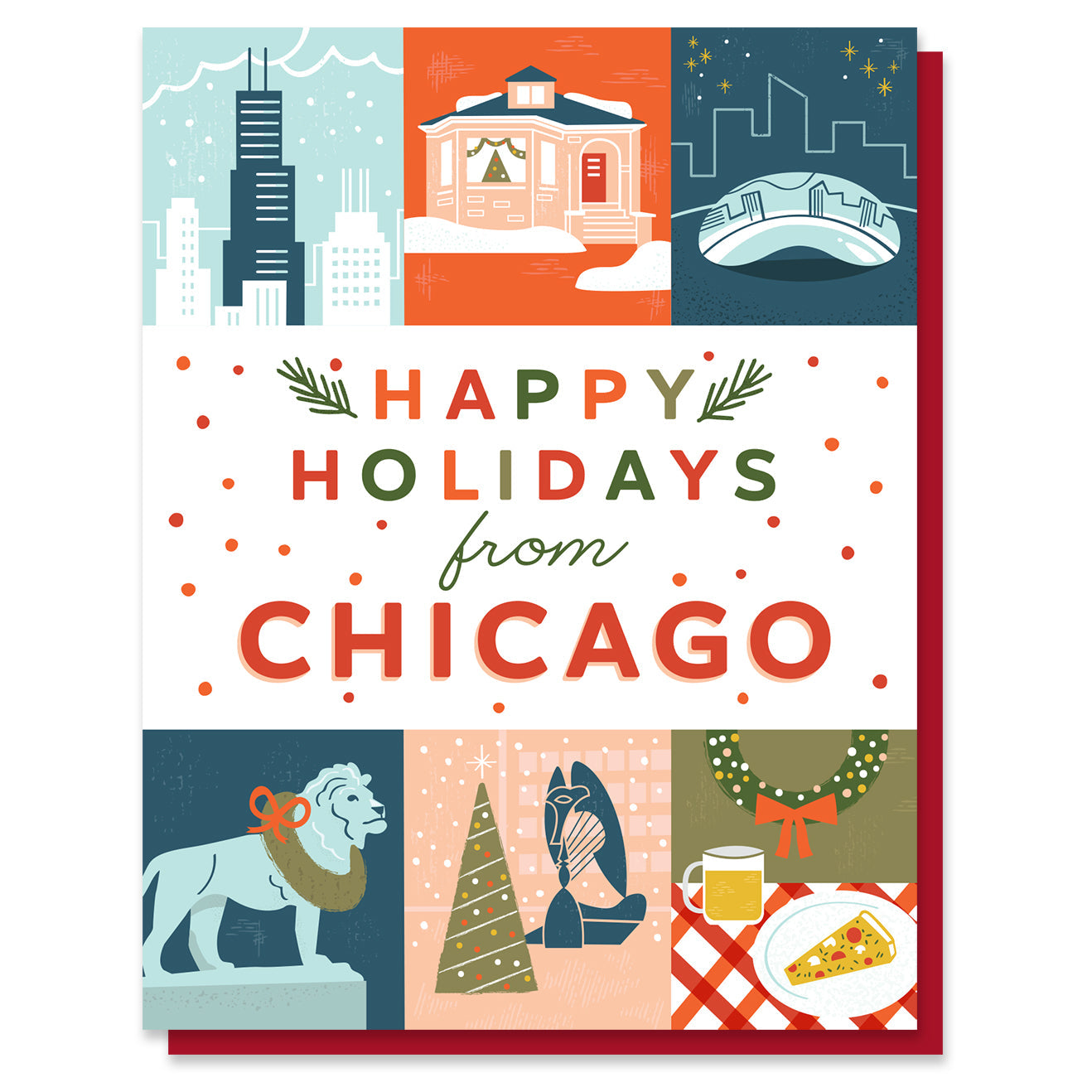 Chicago Holiday Grid Christmas Card Case of 6 / Box Set of 3