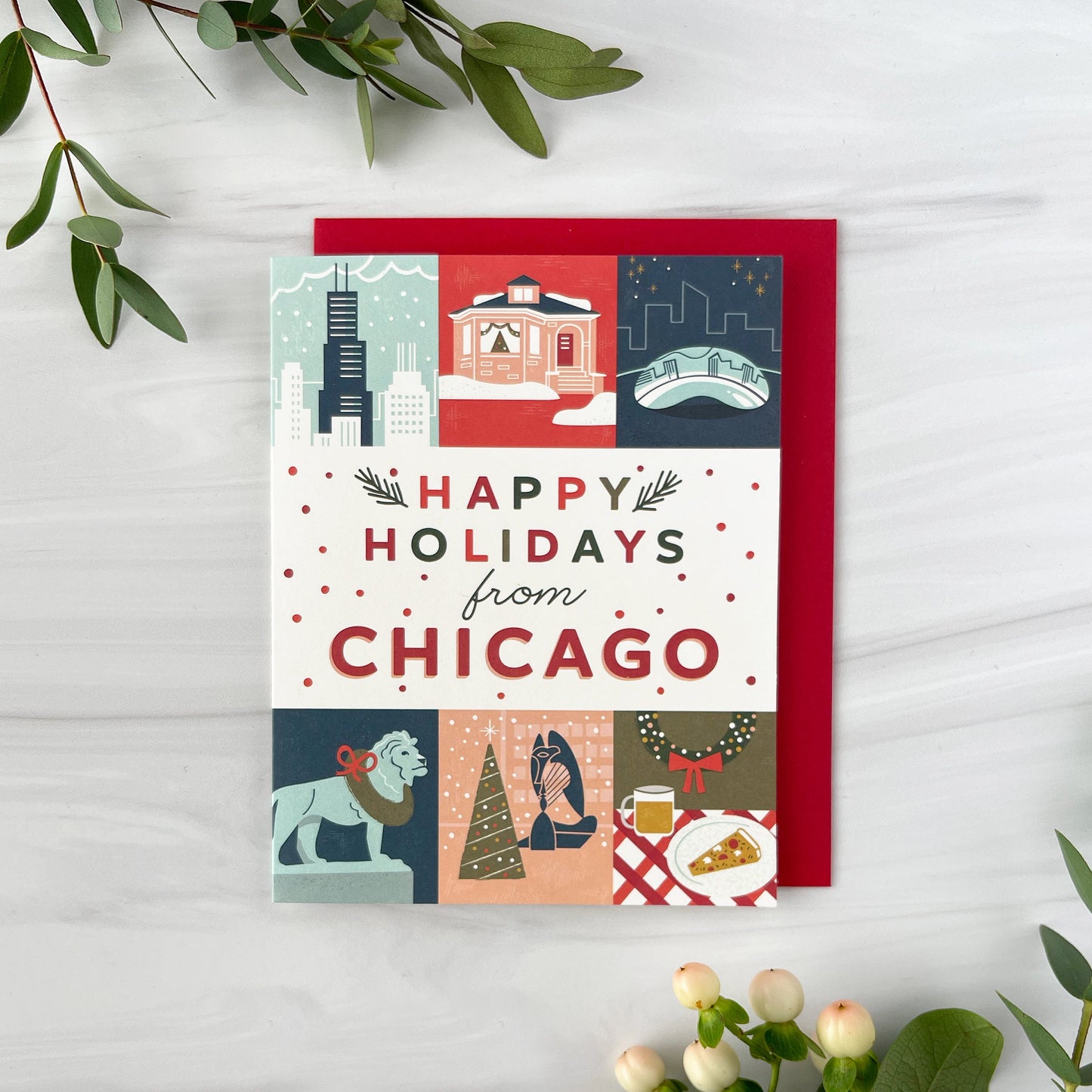 Chicago Holiday Grid Christmas Card Case of 6 / Box Set of 3