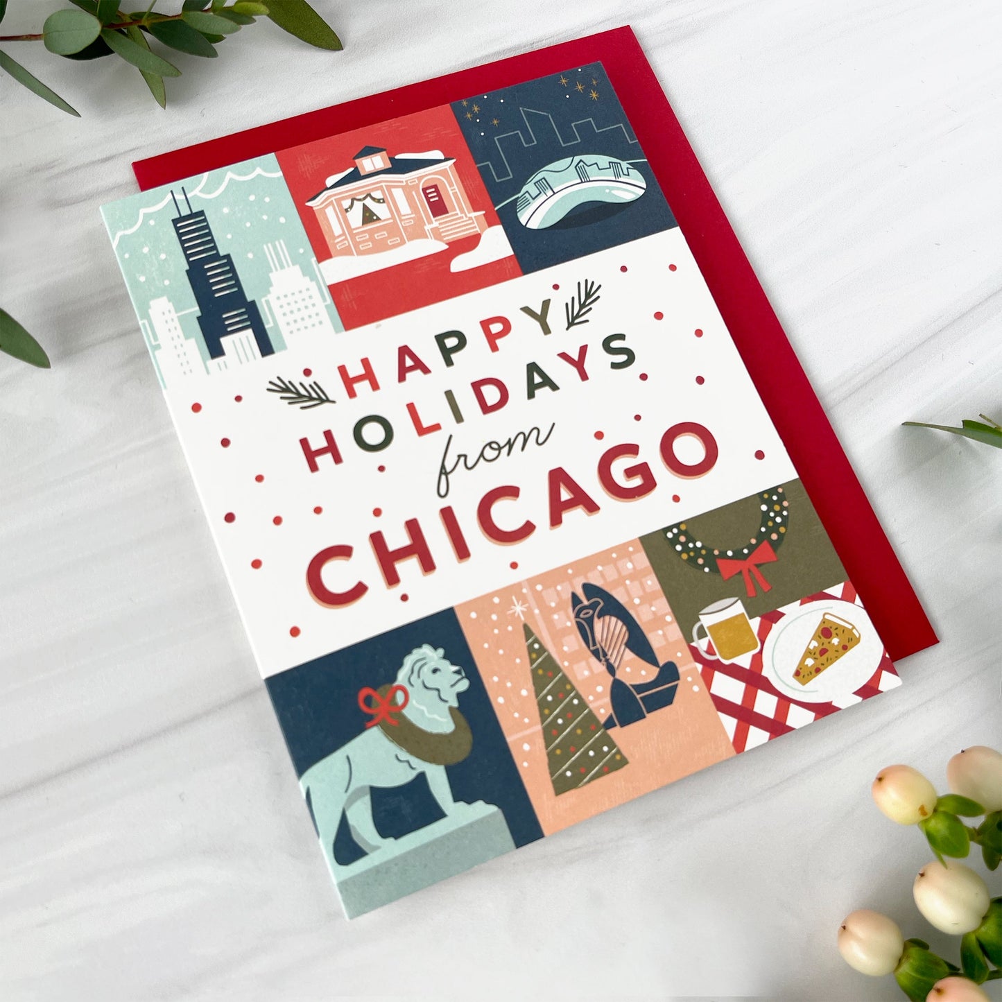 Chicago Holiday Grid Christmas Card Case of 6 / Box Set of 3