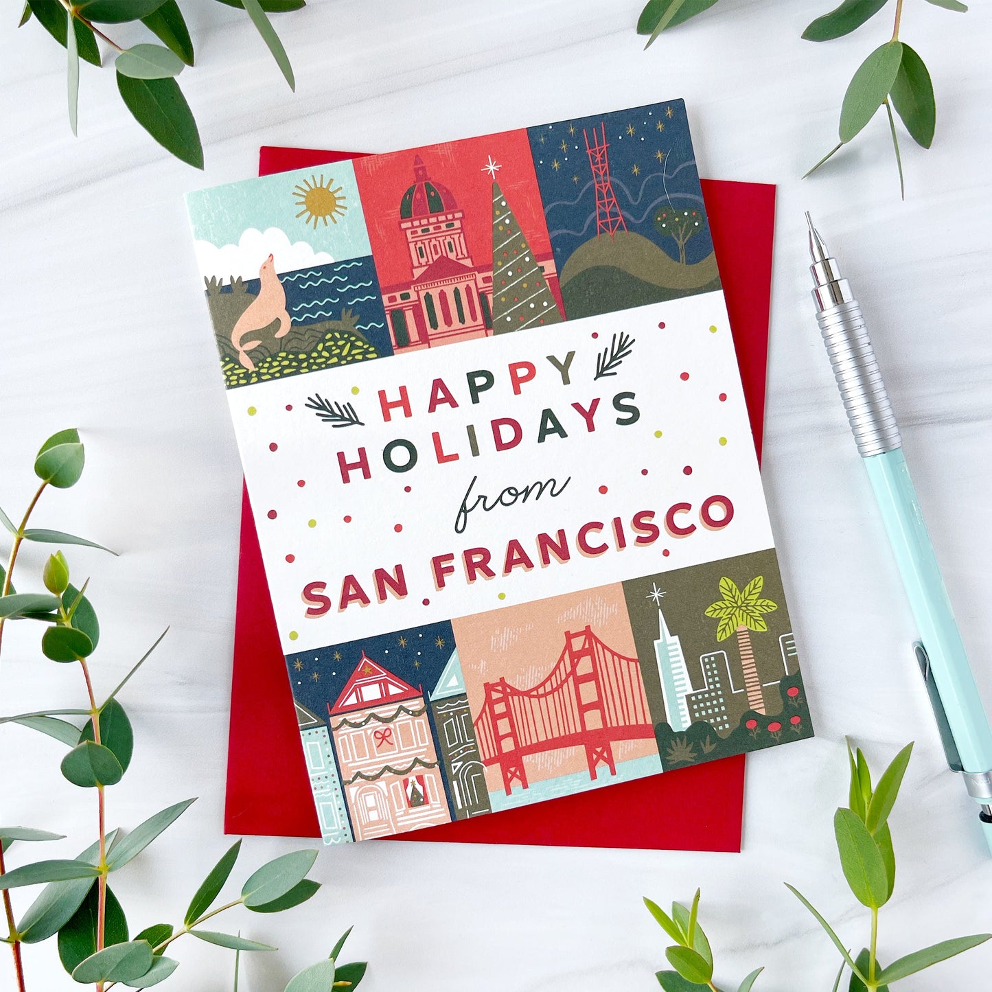San Francisco Holiday Grid Card Case of 6 / Box Set of 3