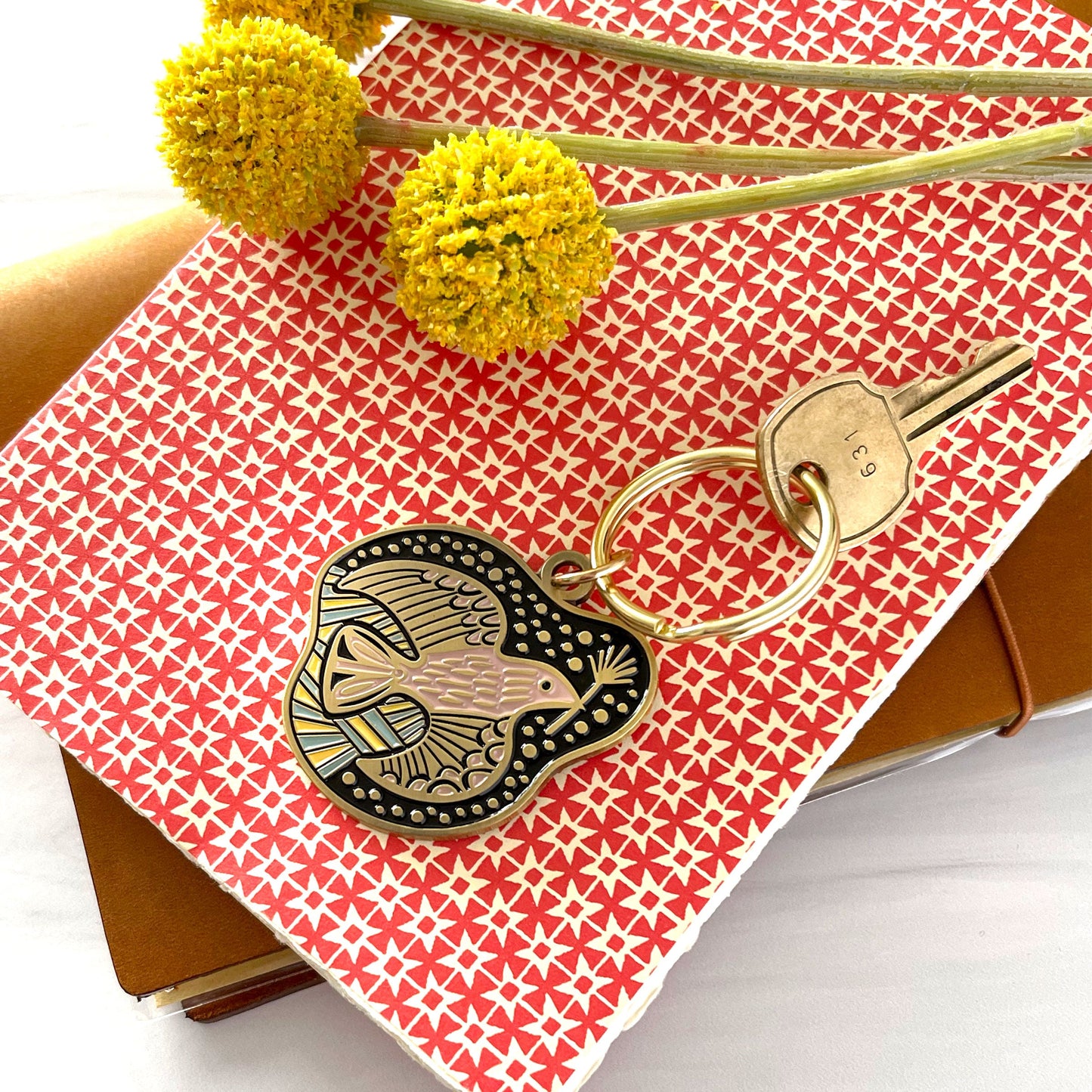 Folk Bird Guide Enamel Keychain Case of 3