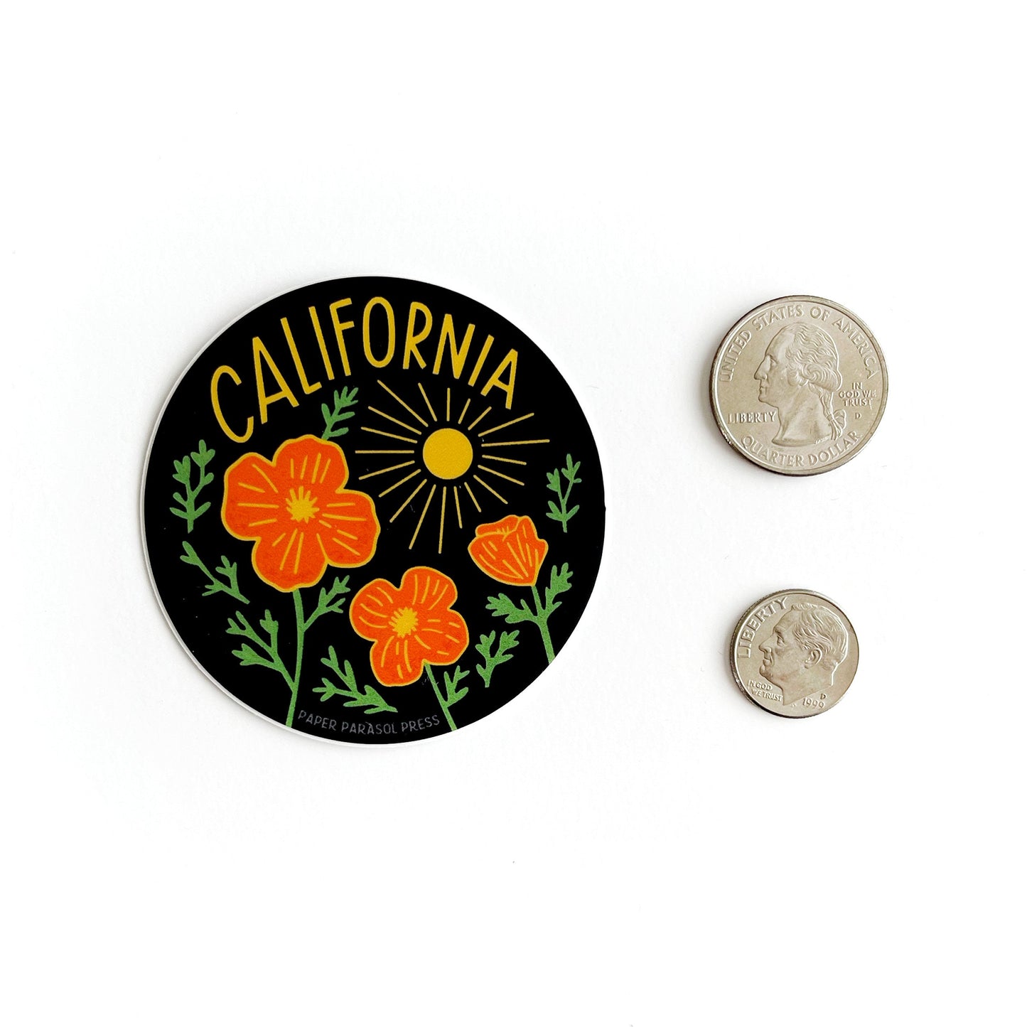 California Poppy Sun Black Sticker Case of 6