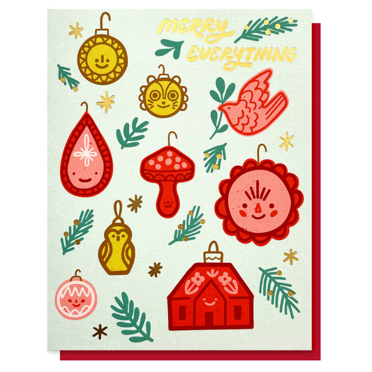 Merry Everything Ornaments Christmas Holiday Card Case of 6 / Box Set of 3