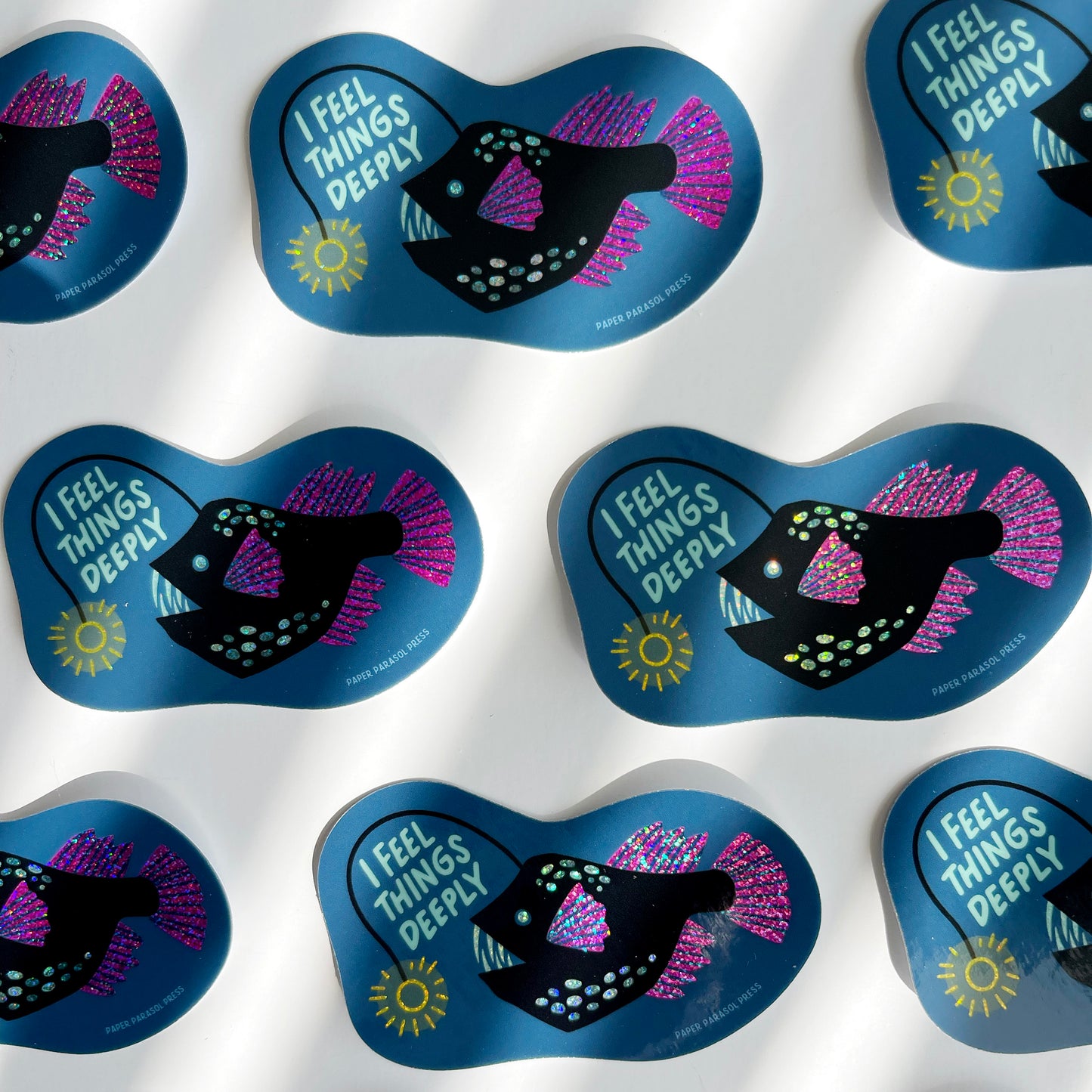 I Feel Things Deeply Anglerfish Vinyl Stardust Sticker Case of 6